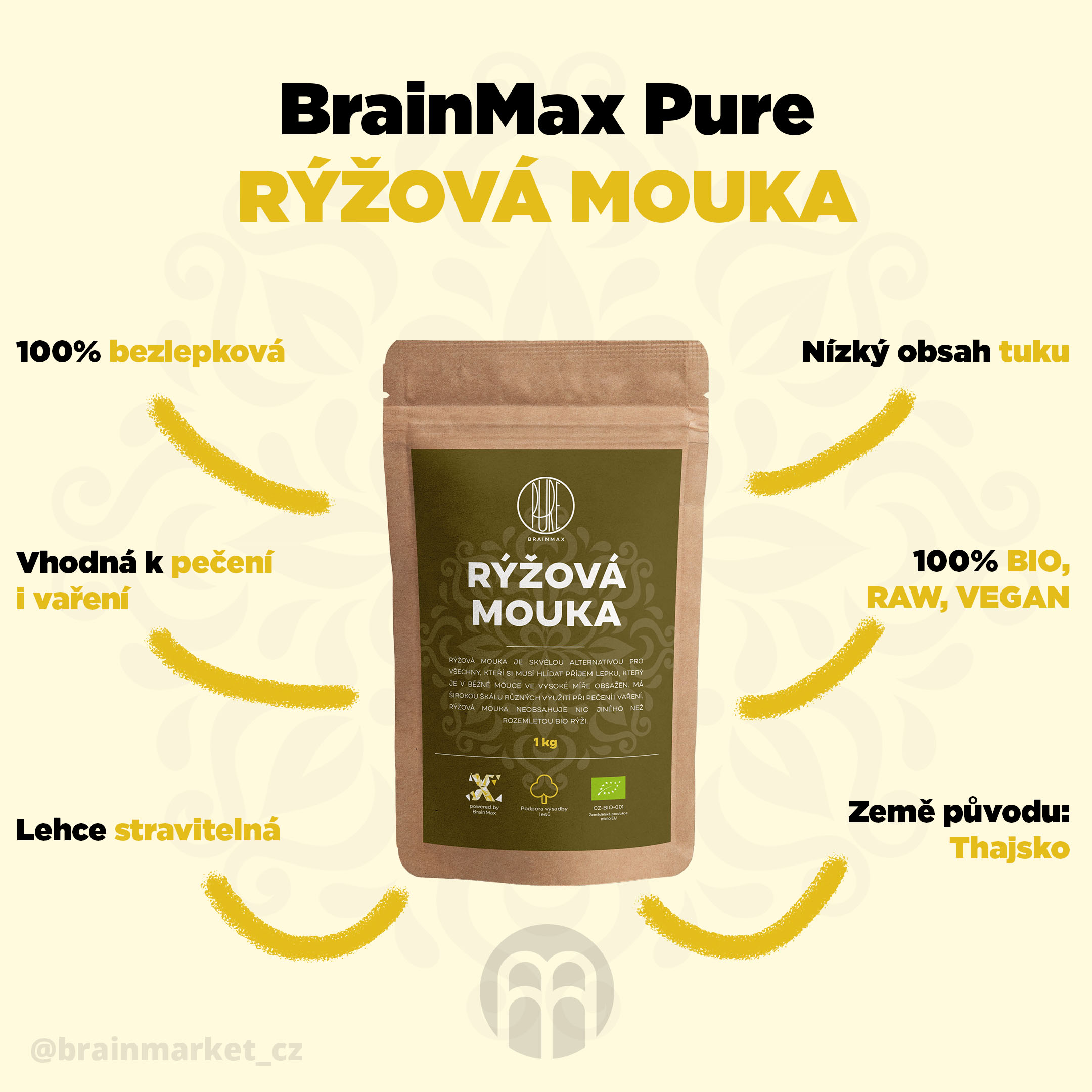 BrainMax Farina di riso pura biologica 1 kg - BrainMarket.cz